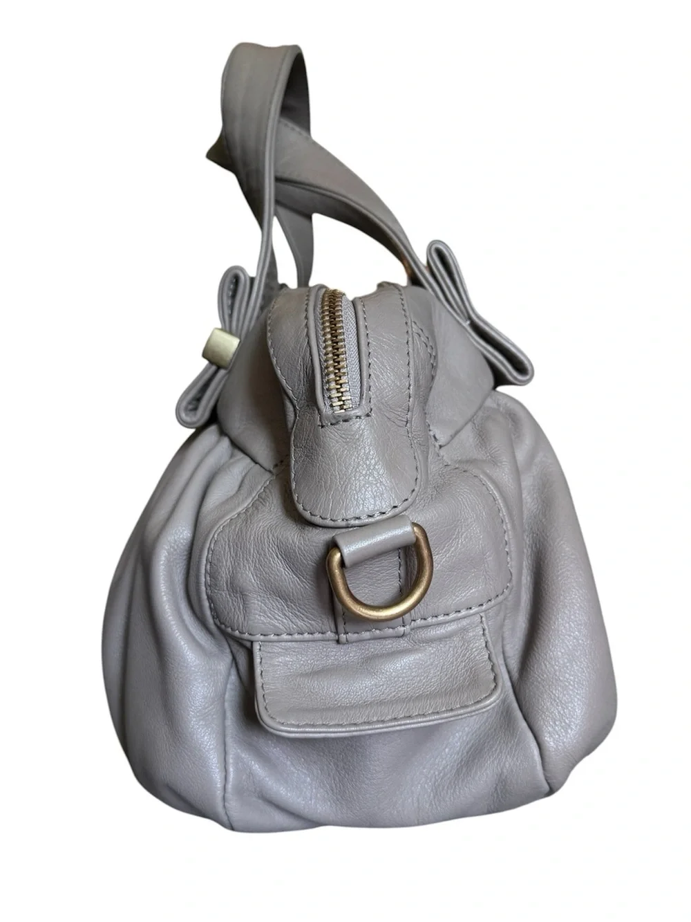 Authentic See by Chloé Taupe Leather Pleated Satchel Shoulder Bag - Picture 9 of 12